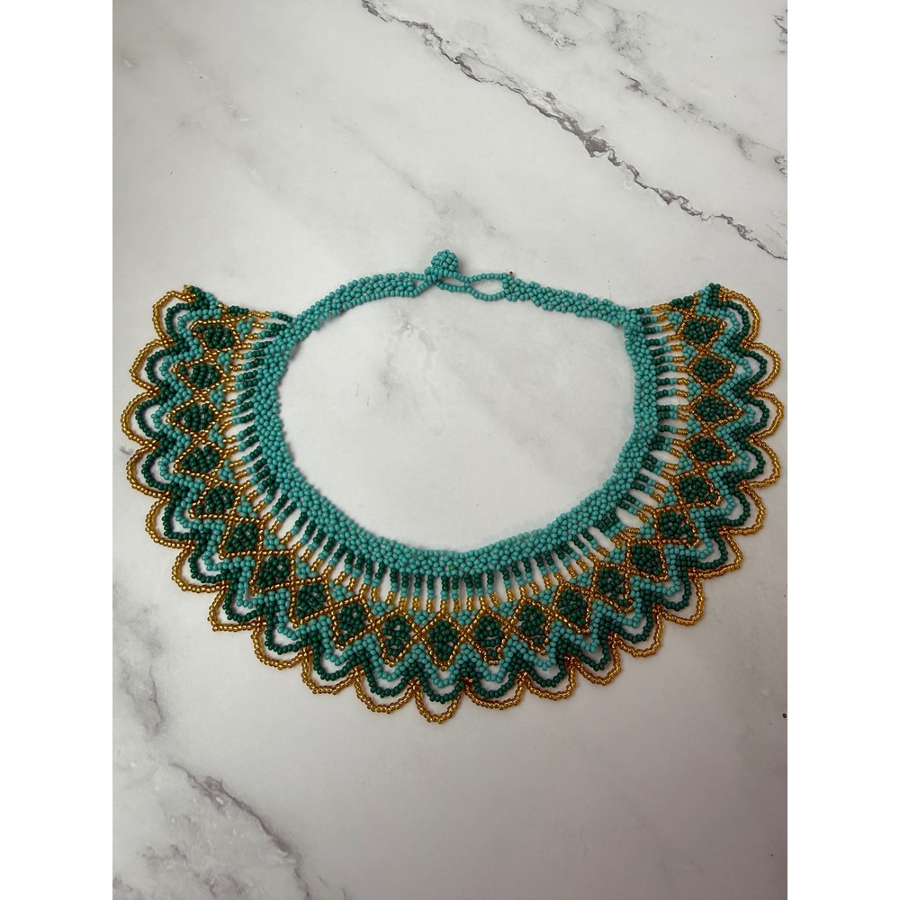Handmade Artesanal Colorful Beaded Necklace Teal Festival Boho
